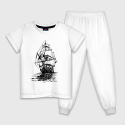 Пижама хлопковая детская Pacific ocean Frigate, цвет: белый