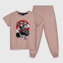 Пижама хлопковая детская Тенген Японский стиль, цвет: пыльно-розовый