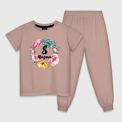 Пижама хлопковая детская Венок цветов, цвет: пыльно-розовый