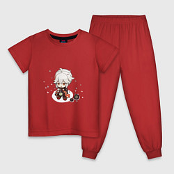 Пижама хлопковая детская Отдыхающий Кадзуха с лепестками сакуры, цвет: красный