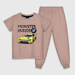 Пижама хлопковая детская BMW M Power Monster inside, цвет: пыльно-розовый