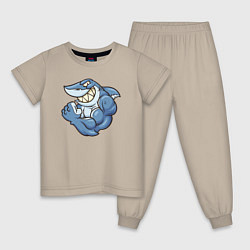 Пижама хлопковая детская Акула с бицухой shark, цвет: миндальный