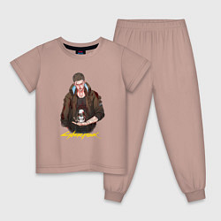 Пижама хлопковая детская Vi с черепом Джонни Cyberpunk2077, цвет: пыльно-розовый