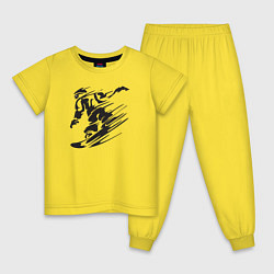 Пижама хлопковая детская Сноубордист черный силуэт, цвет: желтый