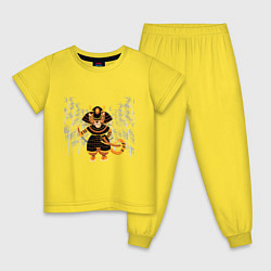 Пижама хлопковая детская Тигр-самурай с двумя мечами на фоне бамбука, цвет: желтый