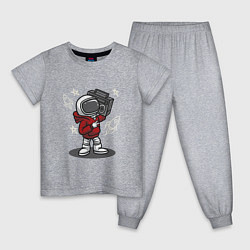 Пижама хлопковая детская Космонавт с магнитофоном, цвет: меланж