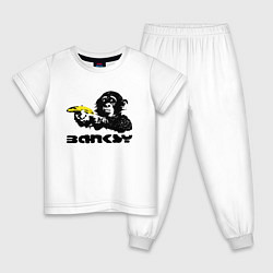 Пижама хлопковая детская Banksy - Бэнкси обезьяна с бананом, цвет: белый