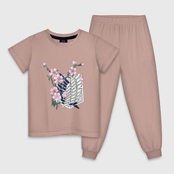 Пижама хлопковая детская Attack on Titan герб вишня, цвет: пыльно-розовый