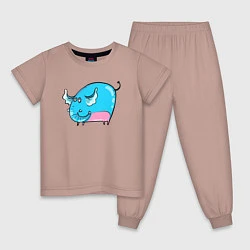 Пижама хлопковая детская Большой голубой слон, цвет: пыльно-розовый