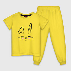 Пижама хлопковая детская Симпатичная мордочка кролика с изогнутым ухом в ст, цвет: желтый