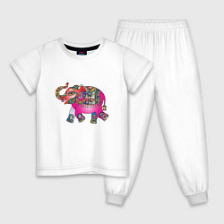 Пижама хлопковая детская СЛОНЕНОК В ЦВЕТЕ, цвет: белый