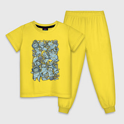 Пижама хлопковая детская Плавающие Кошки, цвет: желтый