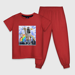 Пижама хлопковая детская Коллаж Коты Ангелы с Ламой Angel Cats with Lama, цвет: красный