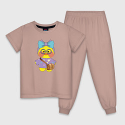 Пижама хлопковая детская Лалафанфан с голубым бантом и звездами, цвет: пыльно-розовый