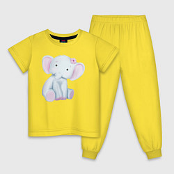 Пижама хлопковая детская Милый Слонёнок Сидит С Цветком, цвет: желтый