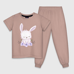 Пижама хлопковая детская Милый Крольчонок С Цветочками, цвет: пыльно-розовый