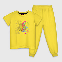 Пижама хлопковая детская Два полушария мозга, цвет: желтый