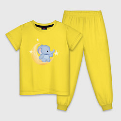 Пижама хлопковая детская Милый Слонёнок На Облаке Со Звездами, цвет: желтый