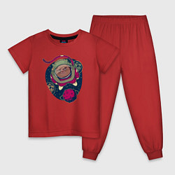 Пижама хлопковая детская Строгий взгляд кота астронавта, цвет: красный