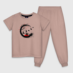 Пижама хлопковая детская Закат в японском стиле, цвет: пыльно-розовый