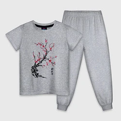 Пижама хлопковая детская Сакура с иероглифами, цвет: меланж