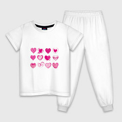 Пижама хлопковая детская РОЗОВЫЕ СЕРДЕЧКИ PINK HEARTS, цвет: белый