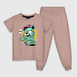 Пижама хлопковая детская Медведь с лимонадом и конфетой кричит boo! Cool te, цвет: пыльно-розовый