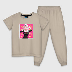 Пижама хлопковая детская Озорная Чика, цвет: миндальный