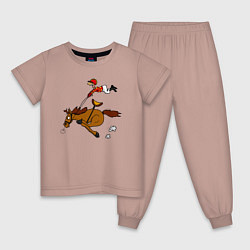 Пижама хлопковая детская Скачки лошади с жокеем, цвет: пыльно-розовый