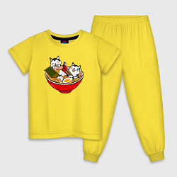 Пижама хлопковая детская Хаски кушают лапшу, цвет: желтый