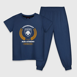 Пижама хлопковая детская Лого AEK Athens и надпись Legendary Football Club, цвет: тёмно-синий