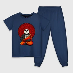 Пижама хлопковая детская Медитация панды Дзен, цвет: тёмно-синий