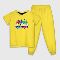 Пижама хлопковая детская Медведь и разноцветные горы, цвет: желтый
