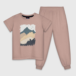 Пижама хлопковая детская Две медведя на скале, цвет: пыльно-розовый