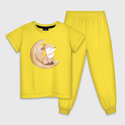 Пижама хлопковая детская Милый Лисёнок Сидит На Месяце и Нежится, цвет: желтый