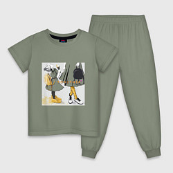 Пижама хлопковая детская Мама и дочка с мороженым держатся за руки надпись, цвет: авокадо