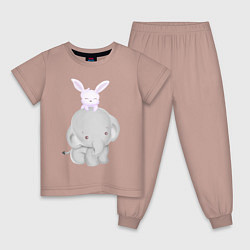 Пижама хлопковая детская Милый Слонёнок и Крольчонок, цвет: пыльно-розовый