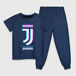 Пижама хлопковая детская Juventus FC в стиле Glitch, цвет: тёмно-синий