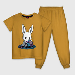 Пижама хлопковая детская Зайчонок обнял клубки The bunny hugged the balls, цвет: горчичный