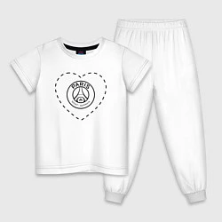Пижама хлопковая детская Лого PSG в сердечке, цвет: белый