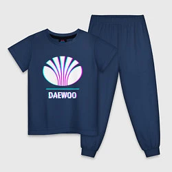 Пижама хлопковая детская Значок Daewoo в стиле Glitch, цвет: тёмно-синий