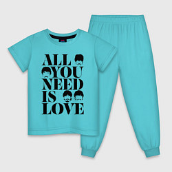 Пижама хлопковая детская ALL YOU NEED IS LOVE THE BEATLES, цвет: бирюзовый