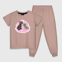 Пижама хлопковая детская Французкий Бульдог Собаки, цвет: пыльно-розовый