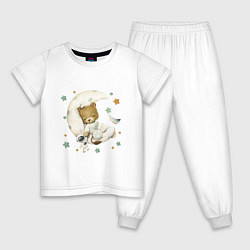 Пижама хлопковая детская Львенок спит на луне, цвет: белый