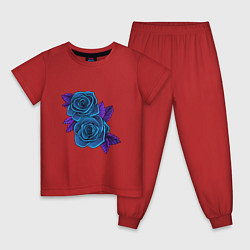 Пижама хлопковая детская Синие розы ночью, цвет: красный