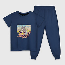 Пижама хлопковая детская Тоторо на котобусе, цвет: тёмно-синий