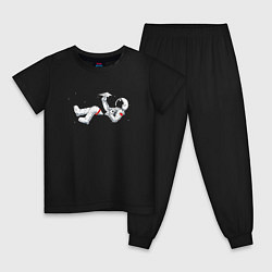 Пижама хлопковая детская Космонавт в кармане Минимализм, цвет: черный