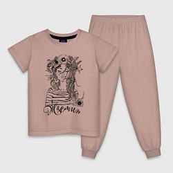 Пижама хлопковая детская Прекрасная Жасмин Венок из цветов, цвет: пыльно-розовый