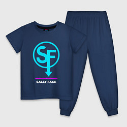 Пижама хлопковая детская Символ Sally Face в неоновых цветах, цвет: тёмно-синий