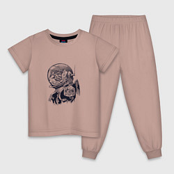 Пижама хлопковая детская Котик - Космонавт, цвет: пыльно-розовый